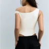 Body assimétrico com alças e franzido