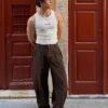 Calças baggy jogger super largas com pregas