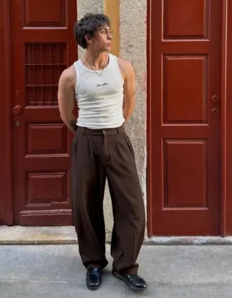 Calças baggy jogger super largas com pregas