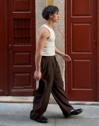 Calças baggy jogger super largas com pregas