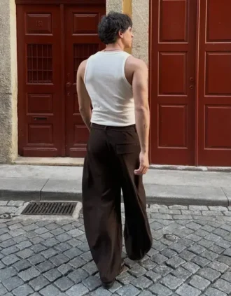 Calças baggy jogger super largas com pregas
