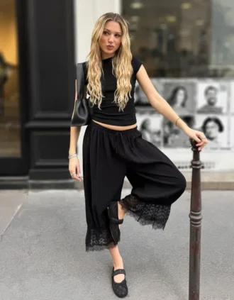 Calças curtas de renda com vira baixa – #Bershkastyle – Mulher