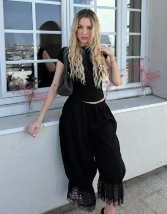 Calças curtas de renda com vira baixa – #Bershkastyle – Mulher