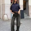 Calças de Jeans de cintura alta, corte Straight e perna Wide Leg – Calças