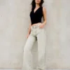 Calças de Jeans de cintura alta, corte Straight e perna Wide Leg – Calças