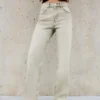 Calças de Jeans de cintura alta, corte Straight e perna Wide Leg – Calças