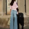 Calças de Jeans de cintura alta, corte Straight e perna Wide Leg – Calças