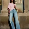 Calças de Jeans de cintura alta, corte Straight e perna Wide Leg – Calças
