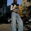 Calças de Jeans de corte Wide Leg e cintura baixa – Calças