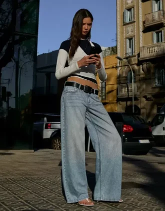 Calças de Jeans de corte Wide Leg e cintura baixa – Calças