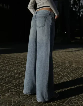 Calças de Jeans de corte Wide Leg e cintura baixa – Calças