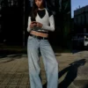 Calças de Jeans de corte Wide Leg e cintura baixa – Calças