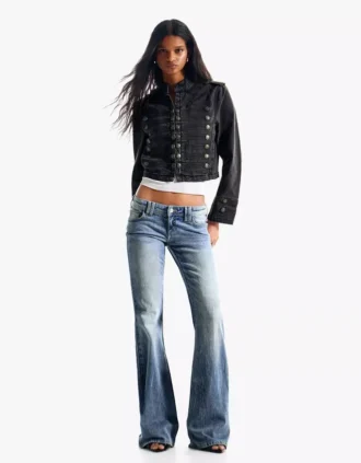 Calças de Jeans largas com bordado e cintura baixa