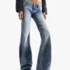 Calças de Jeans largas com bordado e cintura baixa