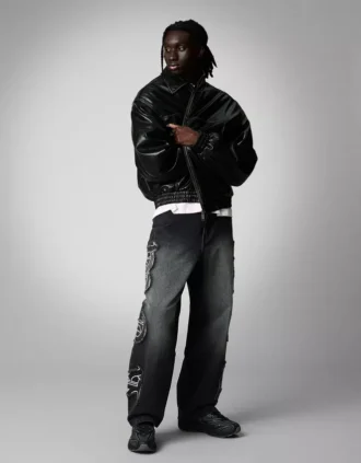 Calças de jeans largas com remendo – Jeans – Homem