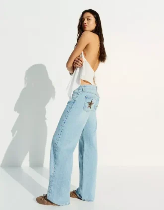Calças de Jeans largas com tachas em forma de estrela – Calças