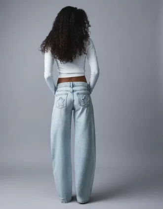 Calças de Jeans largas com tachas em forma de estrela – Calças