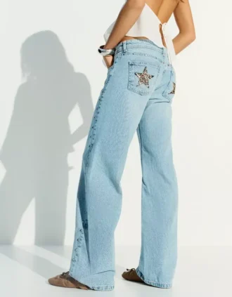 Calças de Jeans largas com tachas em forma de estrela – Calças