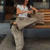Calças xadrez tipo paraquedas – #Bershkastyle – Mulher