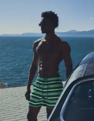 Calções de banho Fit às riscas de corte largo – Bershka Lovers