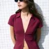 Camisa de manga curta com fecho