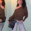 Camisola assimétrica com bainha canelada