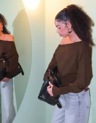 Camisola assimétrica com bainha canelada