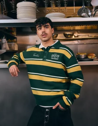 Camisola com gola de polo às riscas – Camisolas e cardigãs de malha