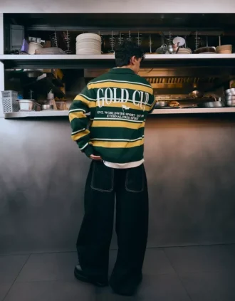 Camisola com gola de polo às riscas – Camisolas e cardigãs de malha