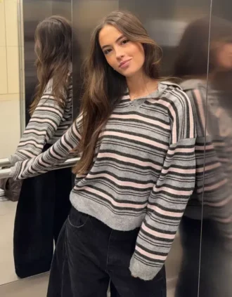 Camisola com gola polo às riscas