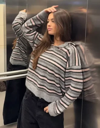 Camisola com gola polo às riscas