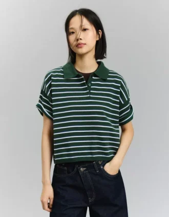 Camisola com gola polo às riscas – Tops e bodies