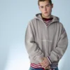 Camisola curta com fecho e corte largo com estampado – Sweatshirts e hoodies