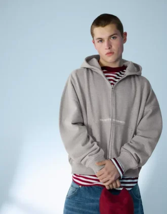 Camisola curta com fecho e corte largo com estampado – Sweatshirts e hoodies