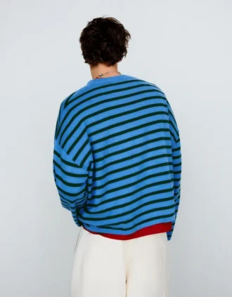 Camisola de corte largo com riscas bordadas – Camisolas e cardigãs de malha