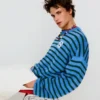 Camisola de corte largo com riscas bordadas – Camisolas e cardigãs de malha
