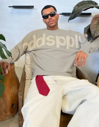 Camisola de gola redonda com remendo – Camisolas e cardigãs de malha