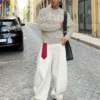 Camisola de gola redonda com remendo – Camisolas e cardigãs de malha