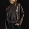Casaco bomber de Faux Leather com cinto – Casacos e gabardinas