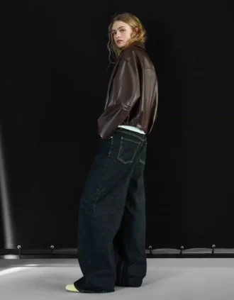 Casaco bomber de Faux Leather com cinto – Casacos e gabardinas