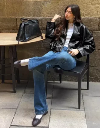 Casaco bomber em Faux Leather com cinto – Casacos e gabardinas – Mulher