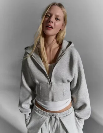 Casaco com capuz e fecho de correr de cintura alta – #Bershkastyle – Mulher
