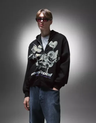 Casaco com capuz e fecho de correr estampado – Sweatshirts e hoodies