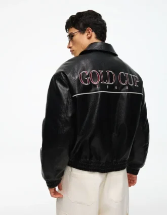 Casaco com grafismo em Faux Leather