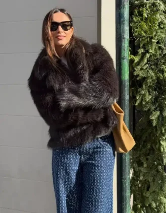 Casaco com lapela em pelo sintético – #Bershkastyle – Mulher