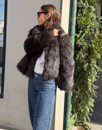 Casaco com lapela em pelo sintético – #Bershkastyle – Mulher