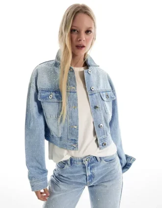 Casaco curto de Denim com strass – Casacos e gabardinas