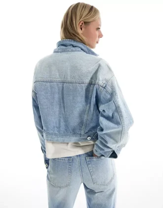 Casaco curto de Denim com strass – Casacos e gabardinas