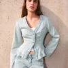 Casaco de Denim com peplum às riscas – Casacos e gabardinas