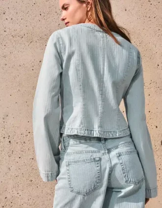 Casaco de Denim com peplum às riscas – Casacos e gabardinas